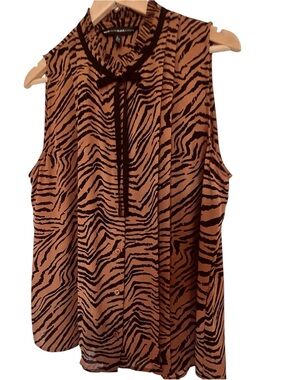 White House Black Market Brown and Black Sleeveless Tiger Zebra Animal Blouse